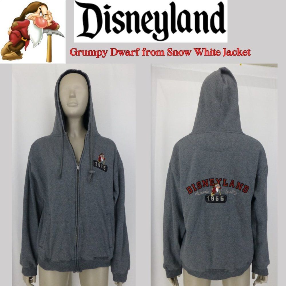 Disneyland Grumpy Snow White Character Grey Hooded Zip-Up Jacket